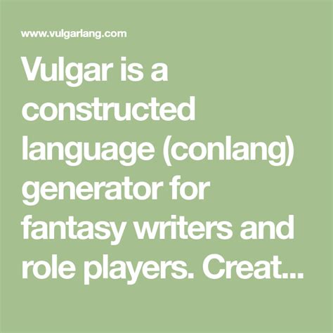 A Fantasy Language Generator: Vulgarlang 